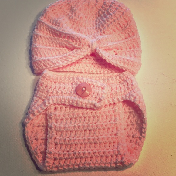 Blue Diaper Cover and Beanie - Picture 1 of 4